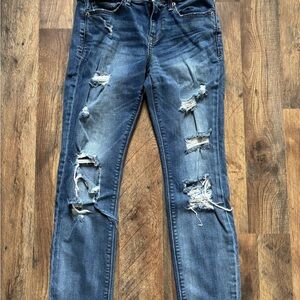 Express Distressed Skinny Jeans in Blue